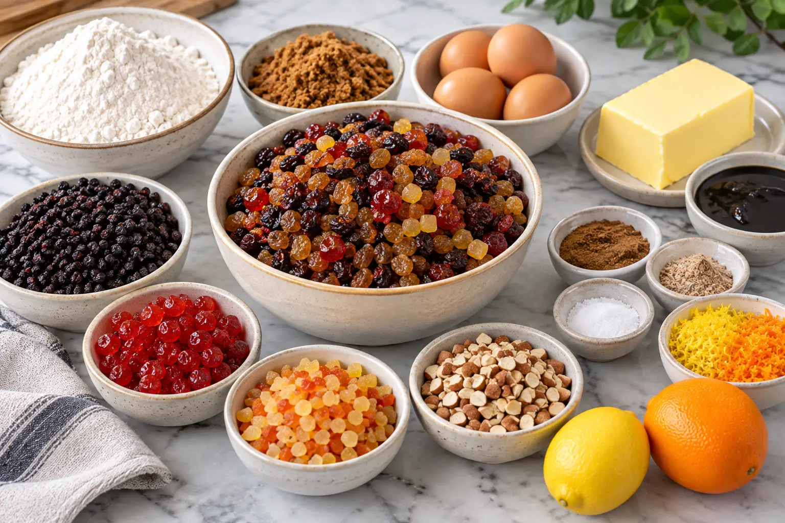 Ingredients for Delia Smith rich fruit cake